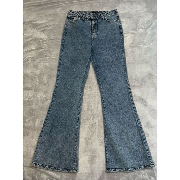 Nasty Gal Medium Wash Flare Button fly Jeans US10 - Picture 1 of 9